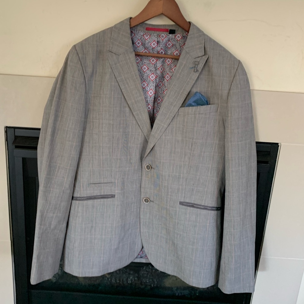 ▶️ Ted Baker Men’s Knit Blazer sz 5 gray plaid designer career formal casual* - Picture 14 of 15